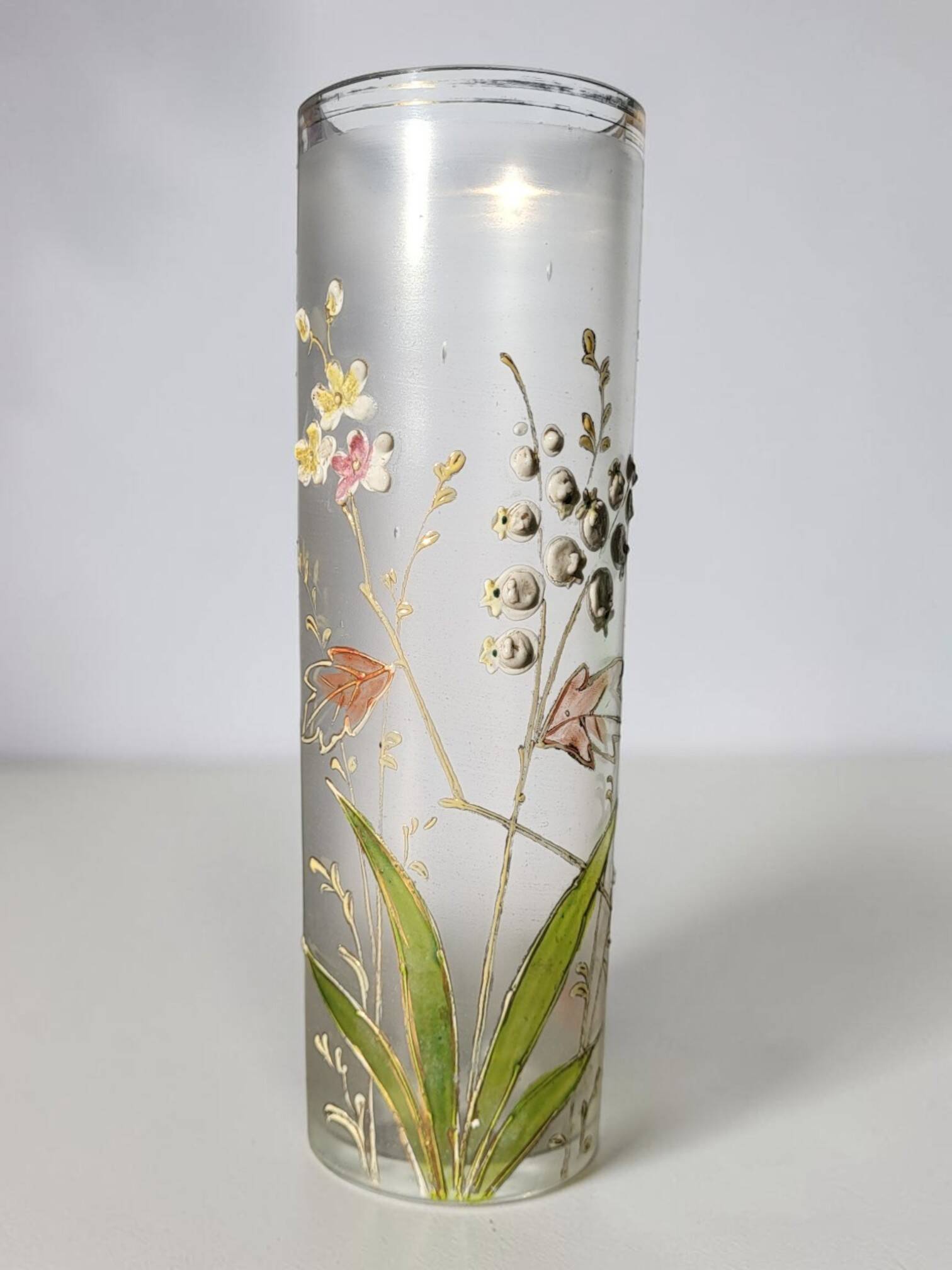 Art Nouveau enamelled glass cylinder vase