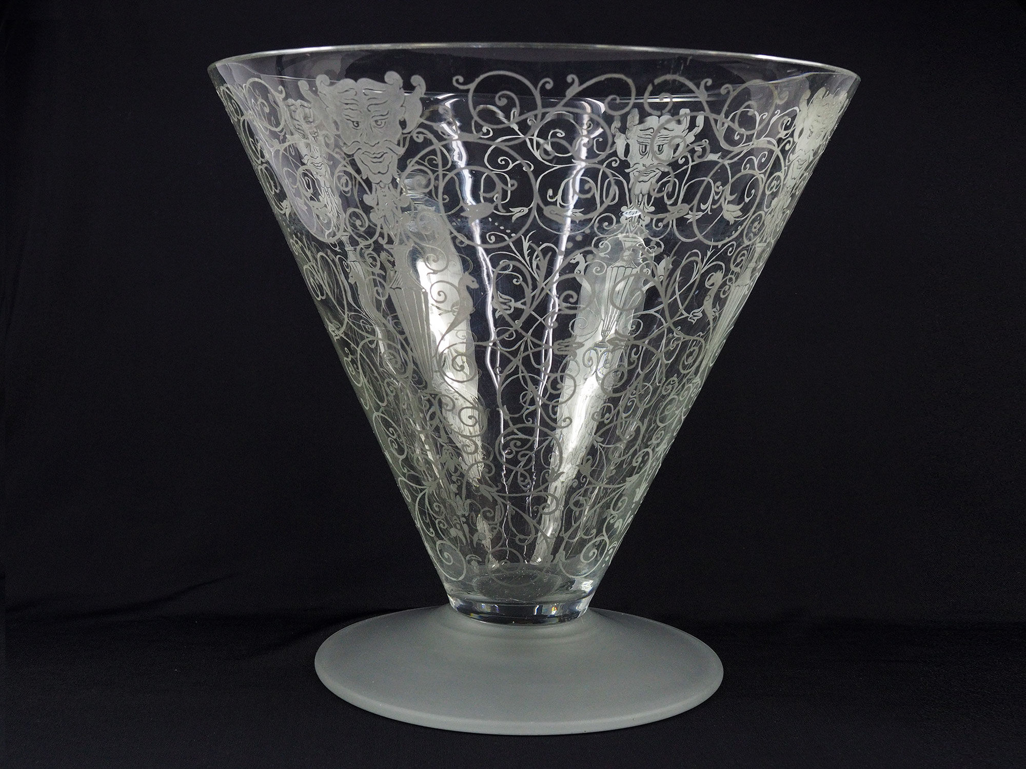 Antique Baccarat Etched Baroque & Mascaron Large Vase