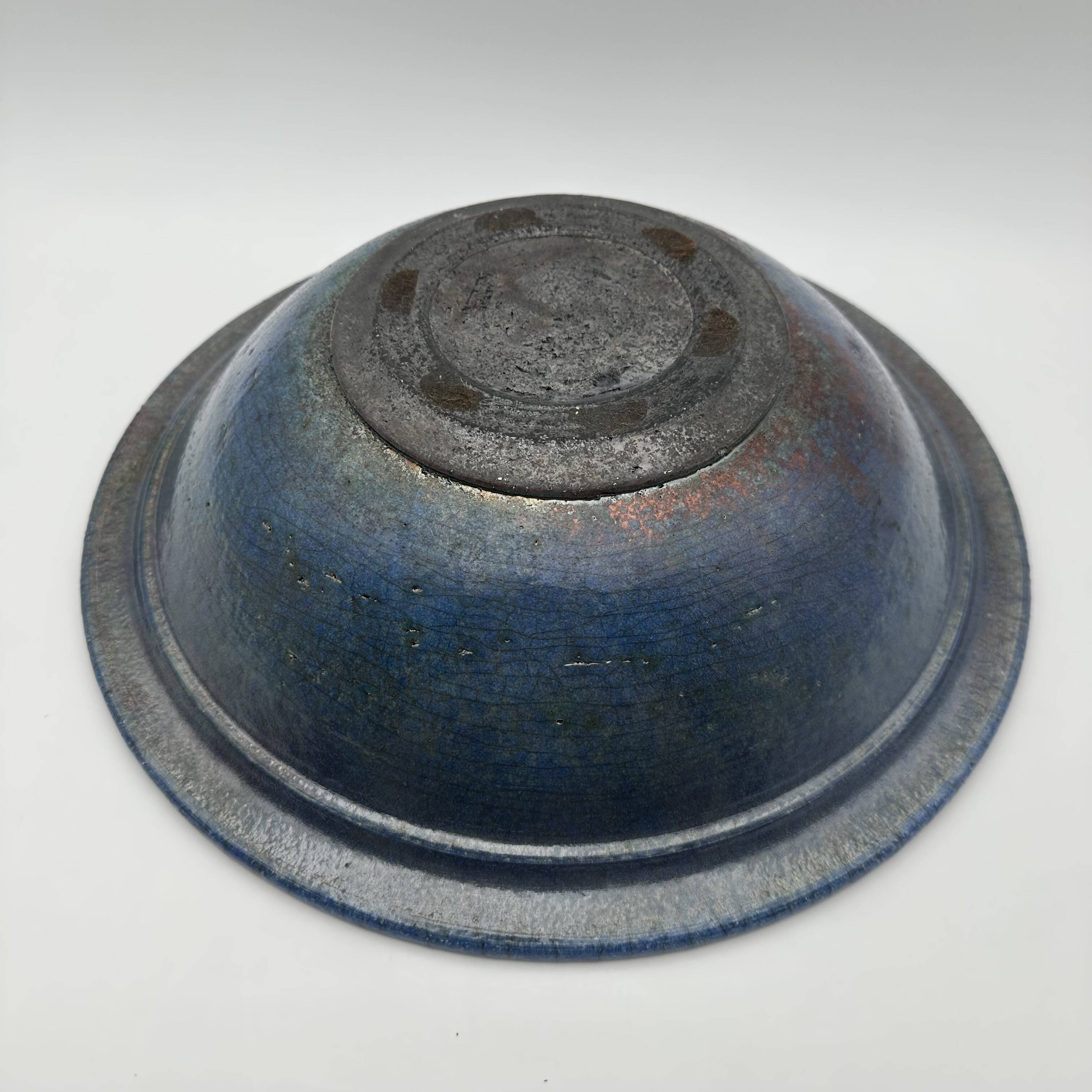 Brutalist Cup in Deep Blue Glazed Ceramic, Signed Studio Piece