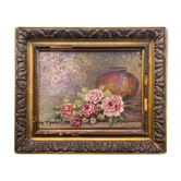 Painting "Bouquet of roses in the vase" signed G. Demange early XX° + frame