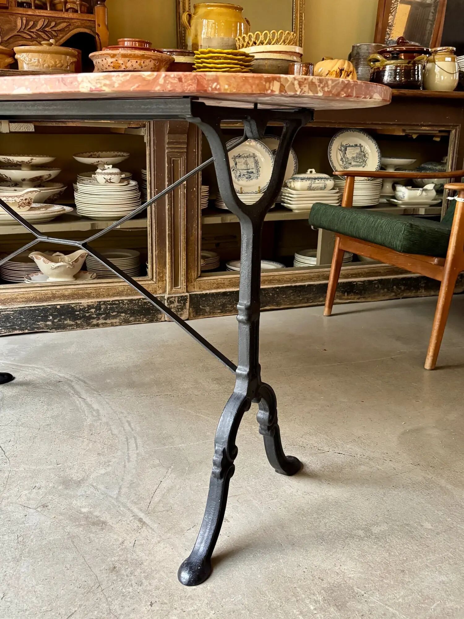 Oblong bistro table in Caunes stone and black cast iron, 120 x 60 cm