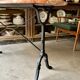 Oblong bistro table in Caunes stone and black cast iron, 120 x 60 cm