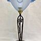 Antique Art Deco lamp from the 1930s, wrought iron with a blue basin in the Ezan style.