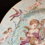 Round earthenware dish - hand decoration signed and marked