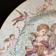 Round earthenware dish - hand decoration signed and marked