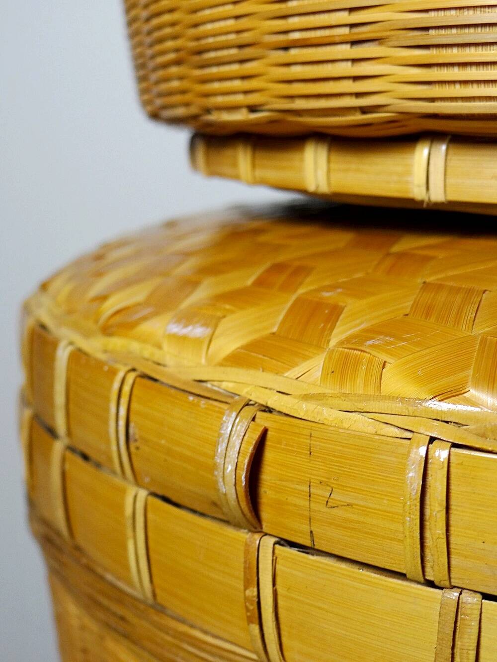 4 boîtes gigognes en bambou tressé, artisanat asiatique vintage