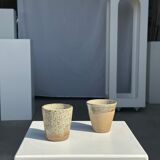 Set of 2 cups in Indonesian ceramic (brown & speckled glazed matte)