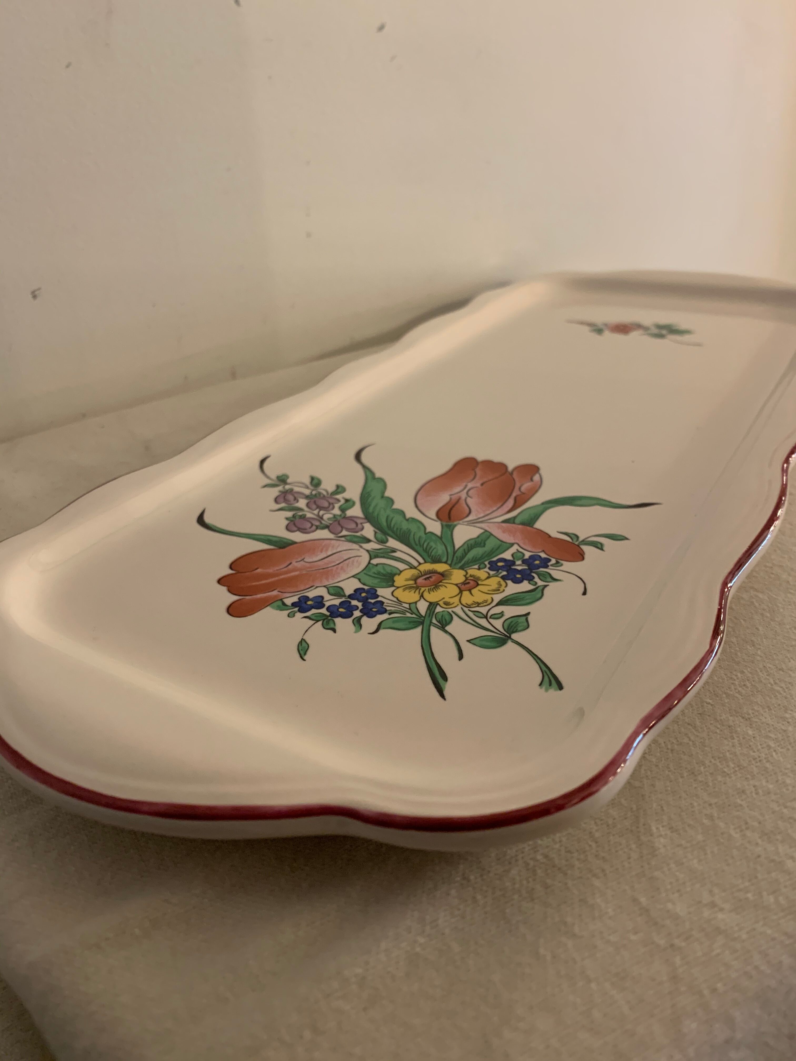 Plat à cake ancien en faïence de Lunéville XIXème siècle