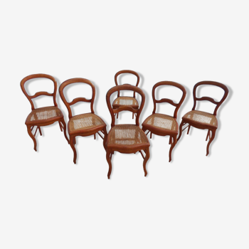 6 chaises cannées de style Louis Philippe en bois massif merisier