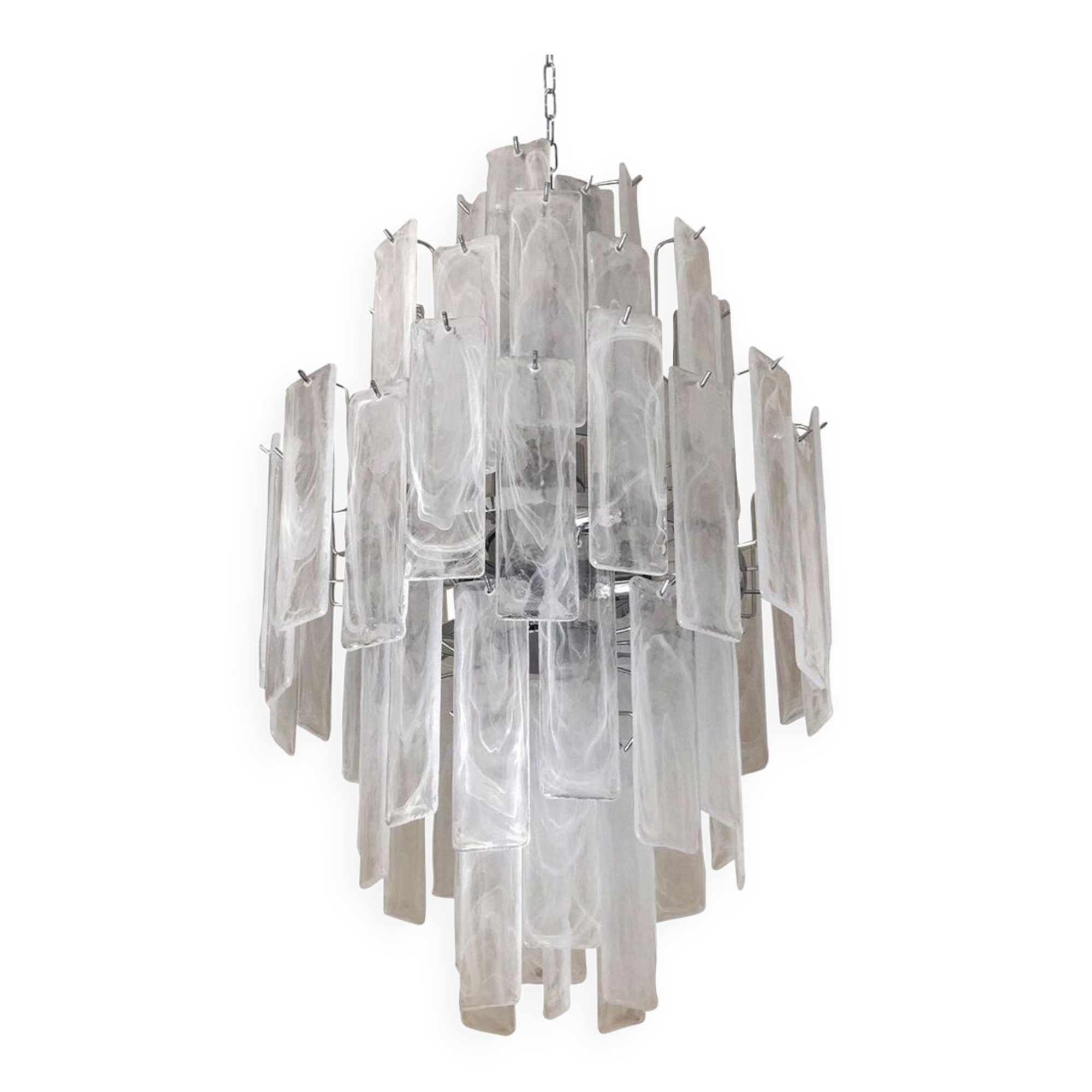 Huge strips “listelli alabastro” murano glass chandelier