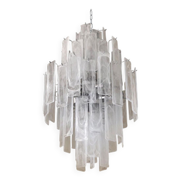 Huge strips “listelli alabastro” murano glass chandelier