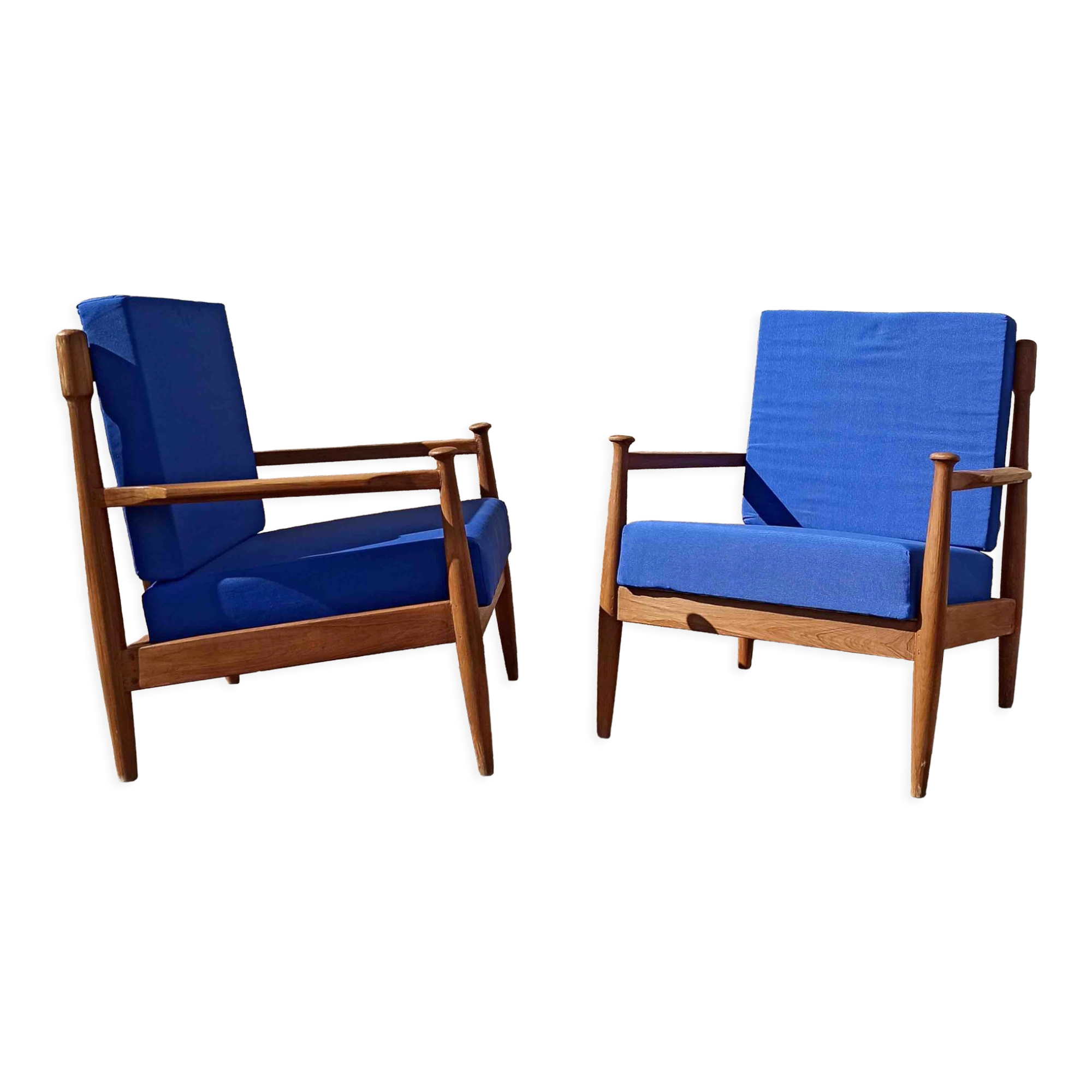 Pair of scandinavian armchairs in solid teak 50s