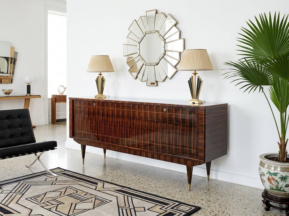 Enfilade in Macassar from the 1940s-50s in Art Deco style.