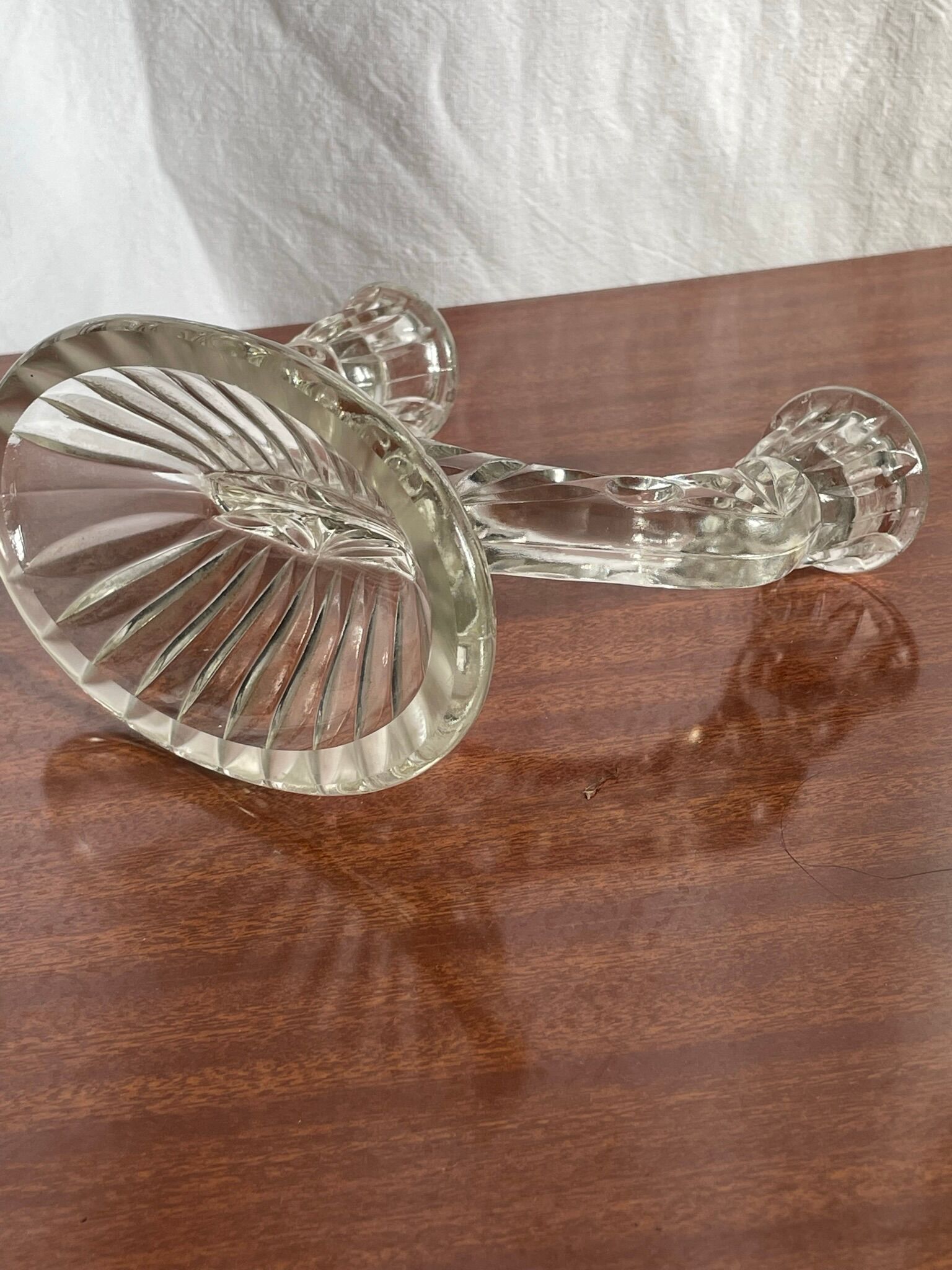 Mid-century pressed glass double candle holder