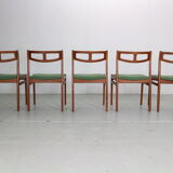 Ensemble moderne scandinave de 5 chaises de salle à manger en teck et vert