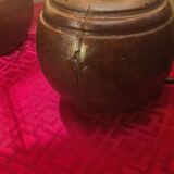 Pair of wooden ball lamps 1960 parchment lampshades electric redone 33x17