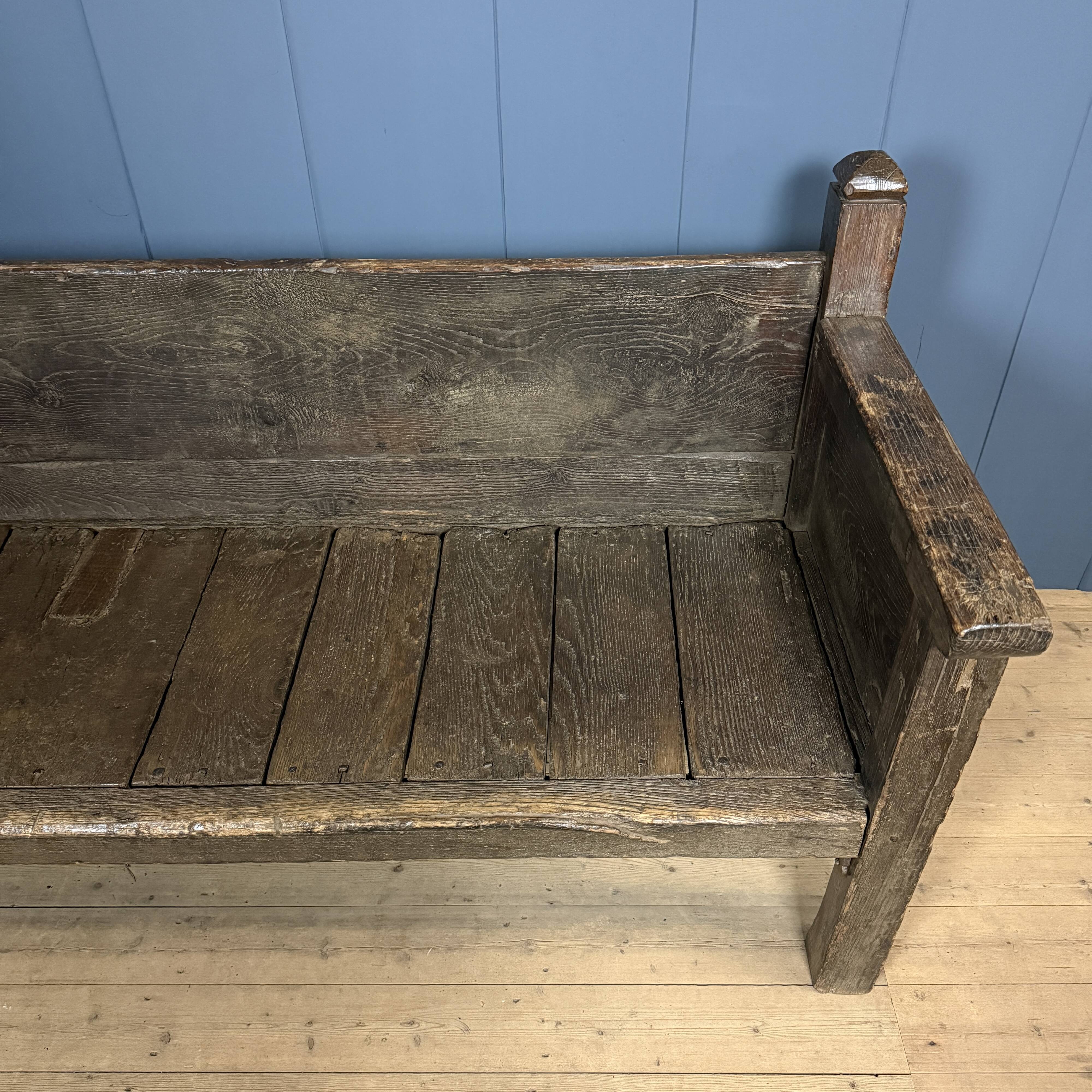 Antique Spanish chestnut wood bench from the 18th century