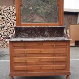 Commode coiffeuse chêne et marbre
