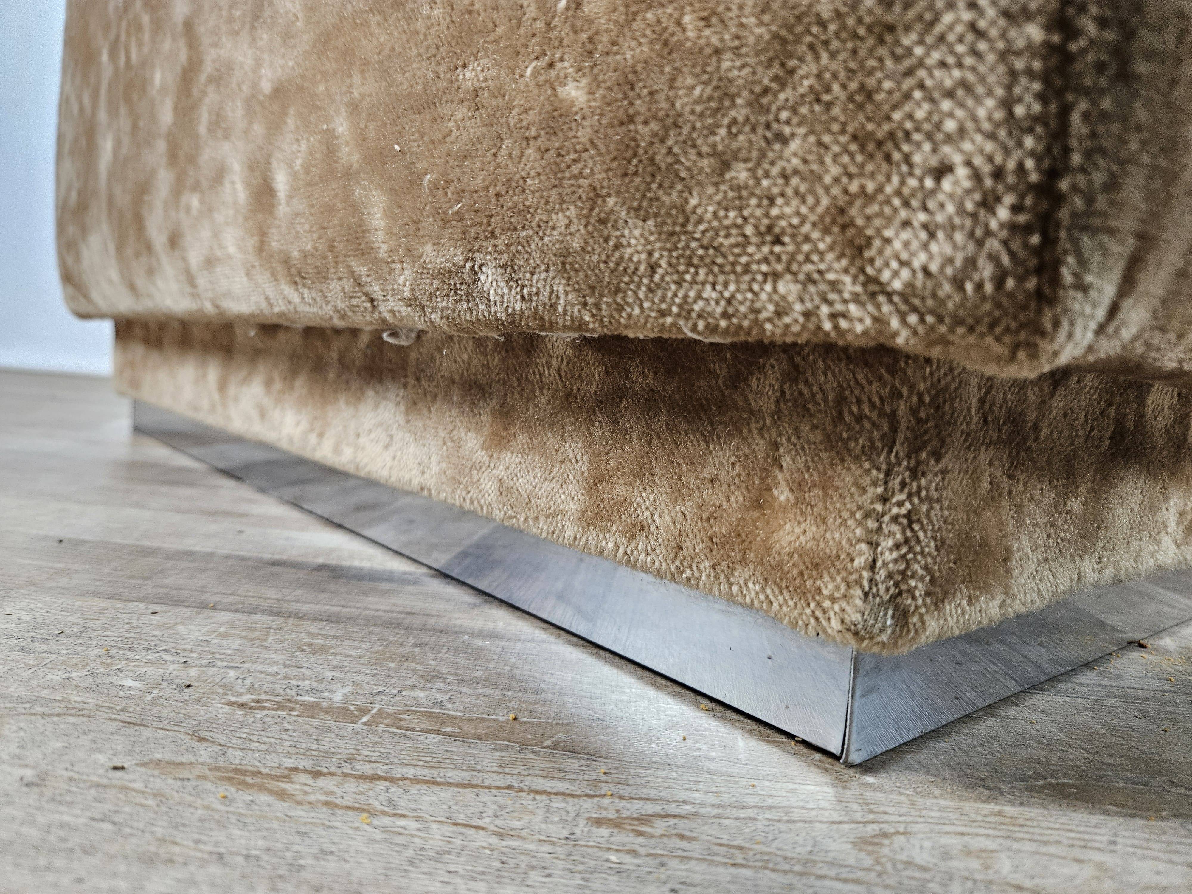 1970s coffee table covered in fabric with glass top