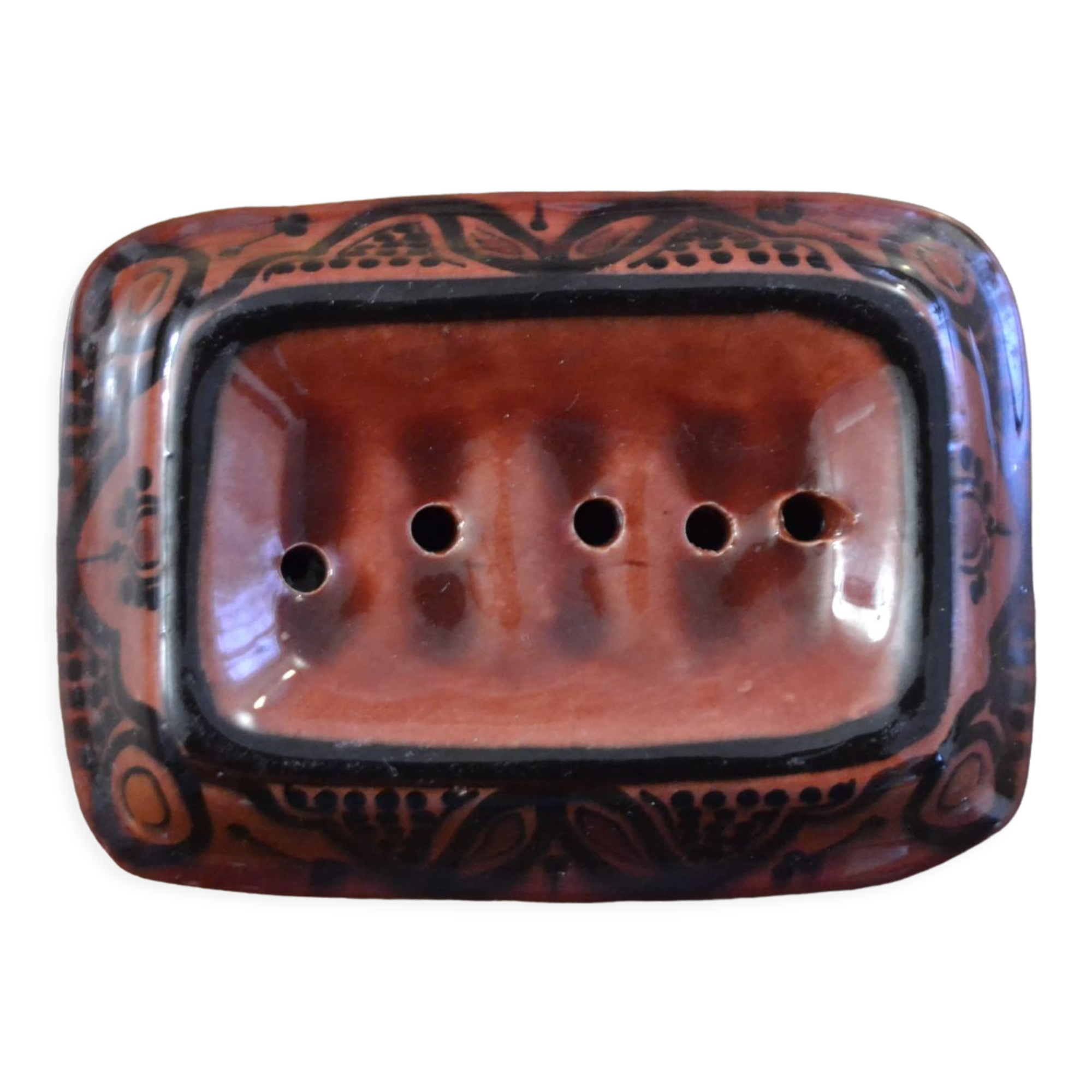 Oriental soap dish in red ceramic