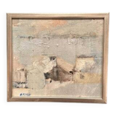 Huile sur panneau d'origine suédoise – « Paysage marin abstrait » par G. Rosén