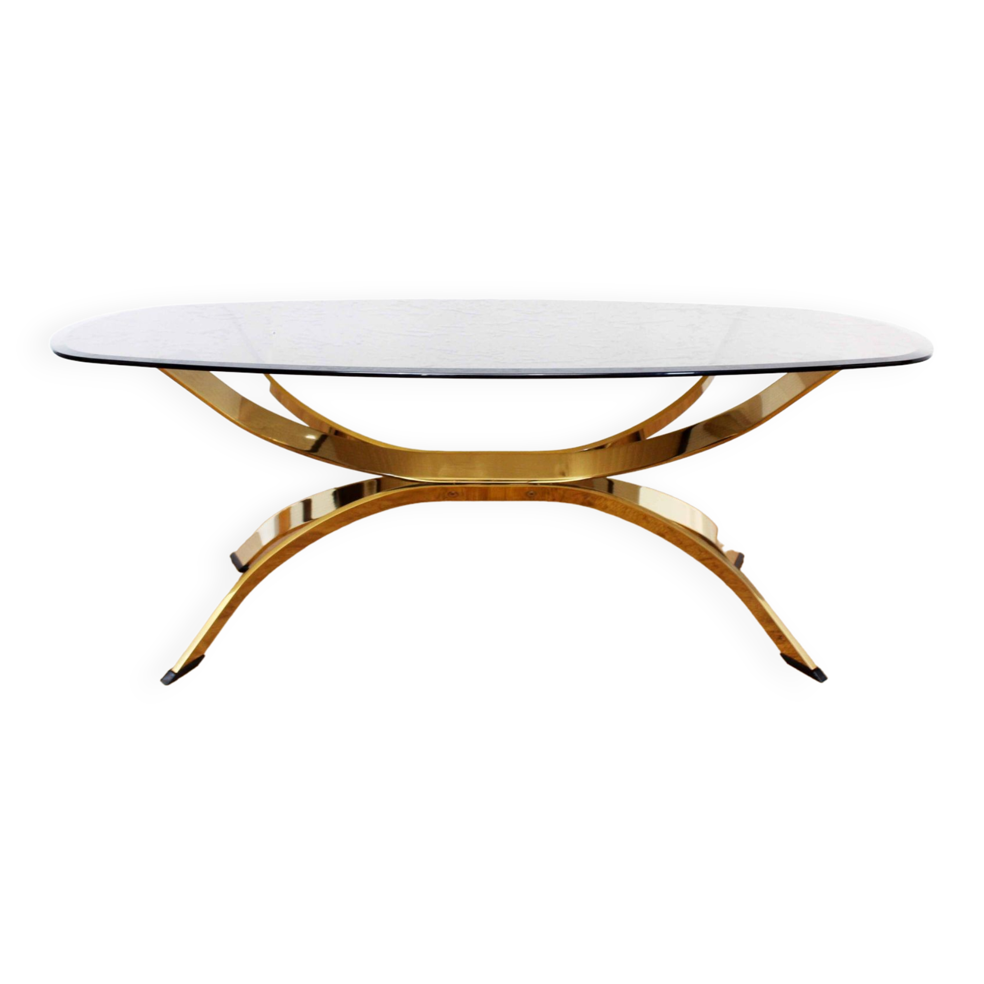 Italian coffee table in smoked glass and brass