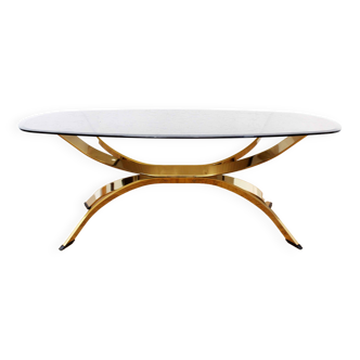 Italian coffee table in smoked glass and brass