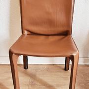 Brown leather zipped chair in Bellini style, Italian design.