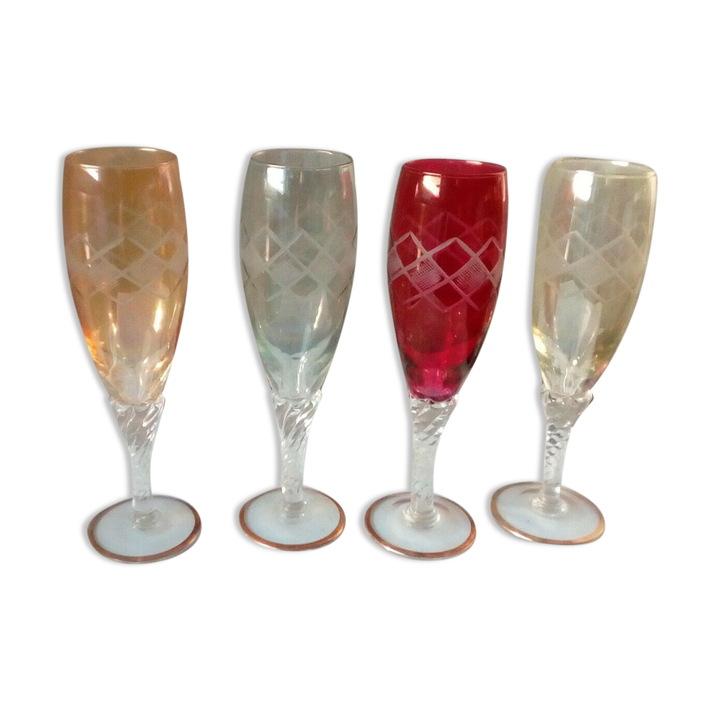 4 flutes à champagne en verre Murano venise decor geometrique art deco Selency