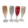 4 flutes à champagne en verre Murano venise decor geometrique art deco