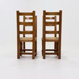Set of 4 French Oak and Rush Ladder Back Dining Chairs 1950s
