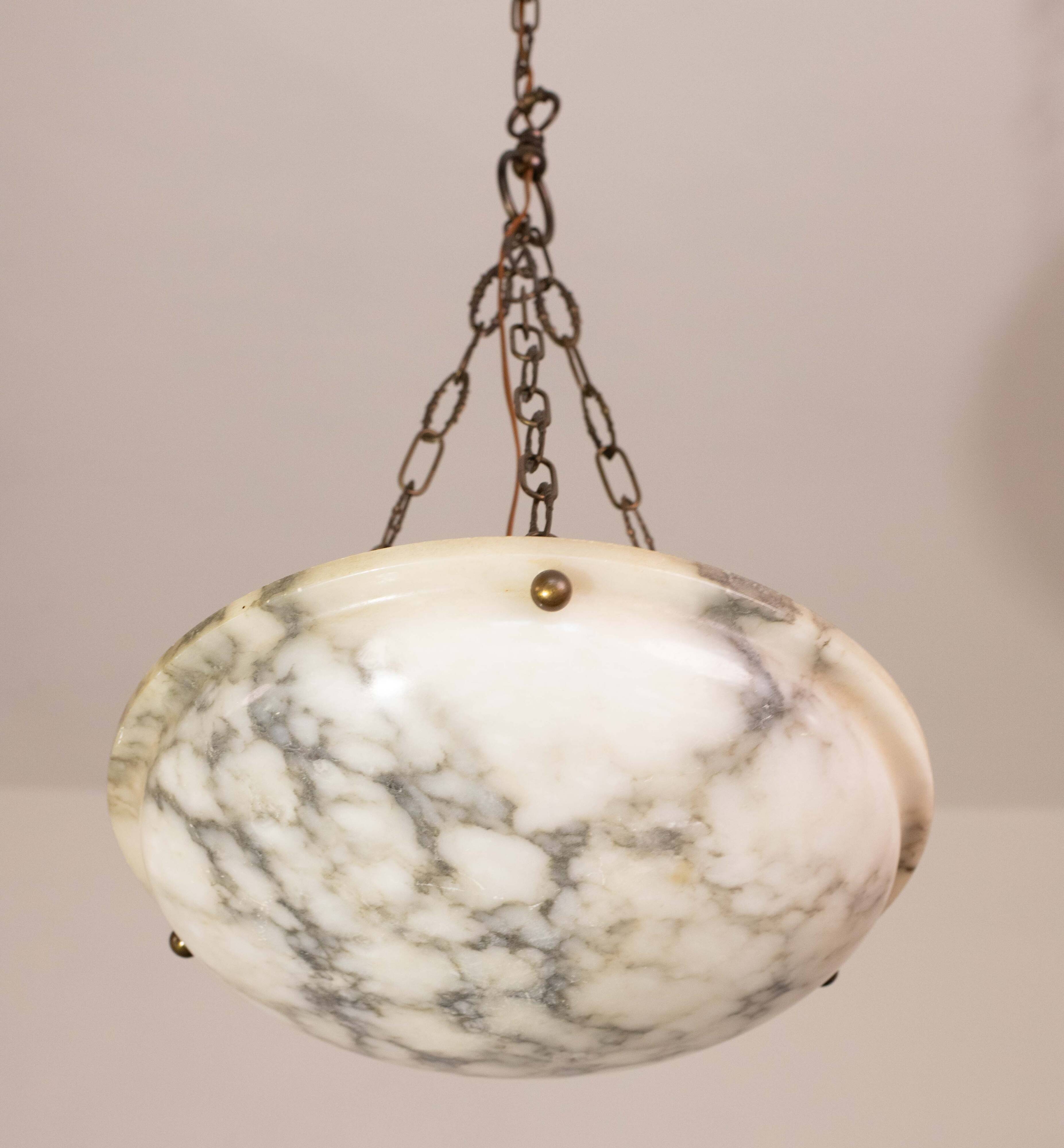 Art Deco White Albaster Chandelier, 1950s