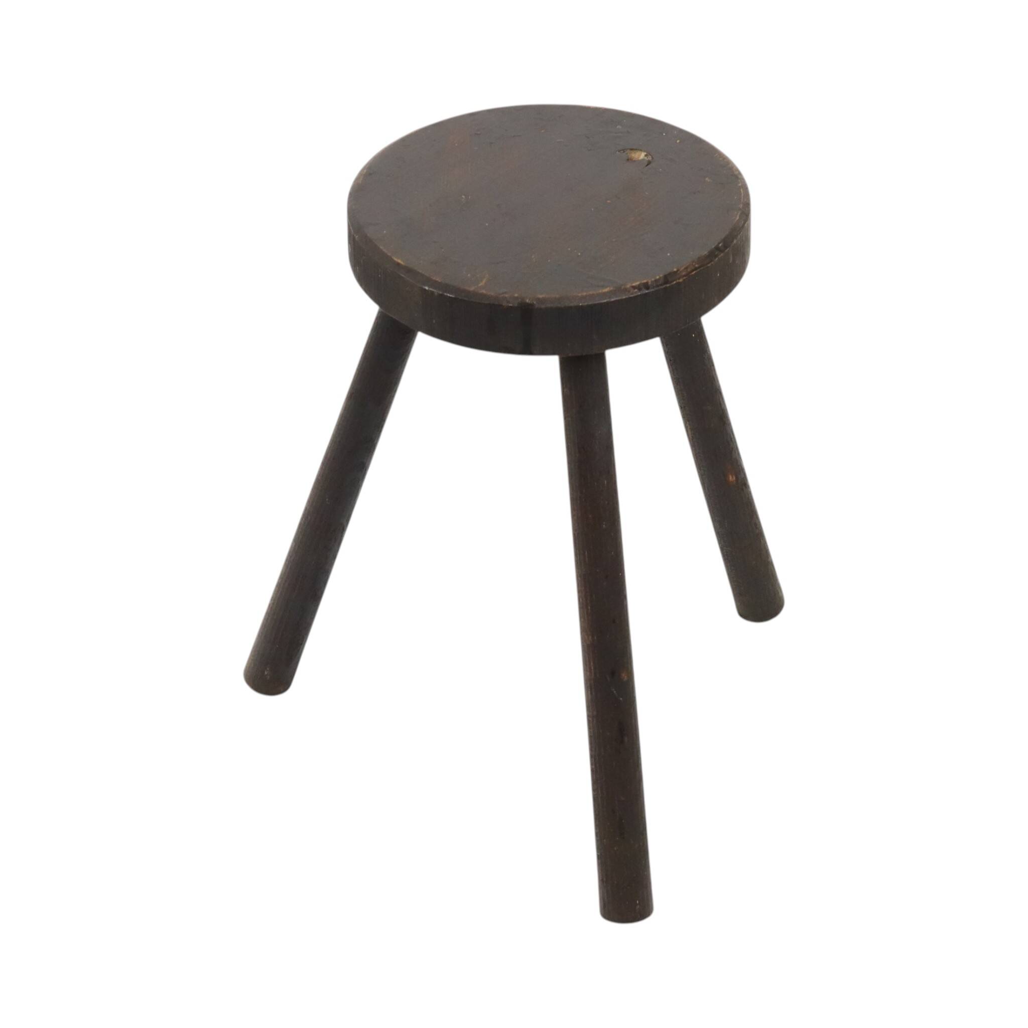 Vintage Rustic Three-Legged Stool, Solid Stained Wood, 45 cm