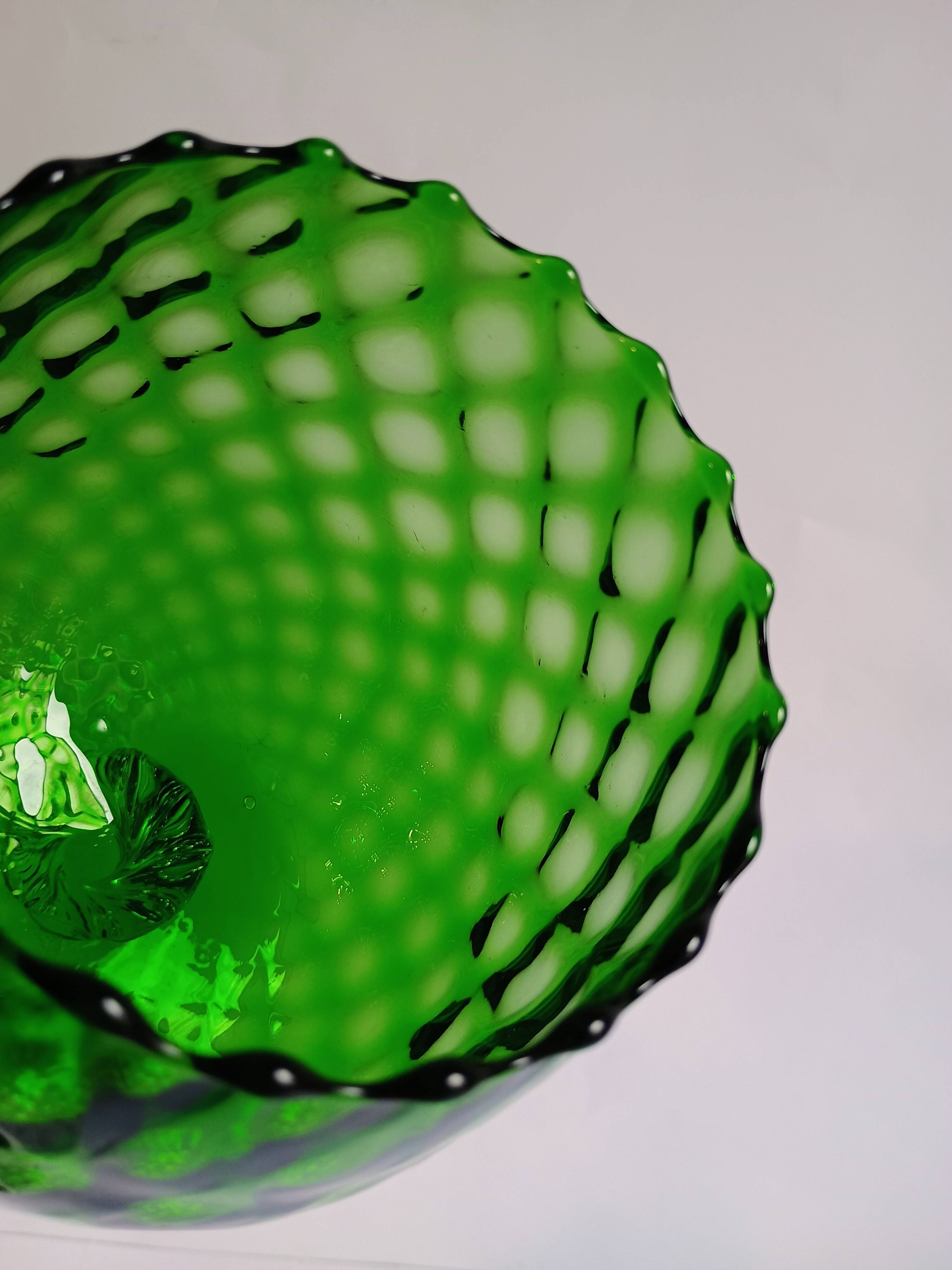 Vintage Green Glass Footed Vase