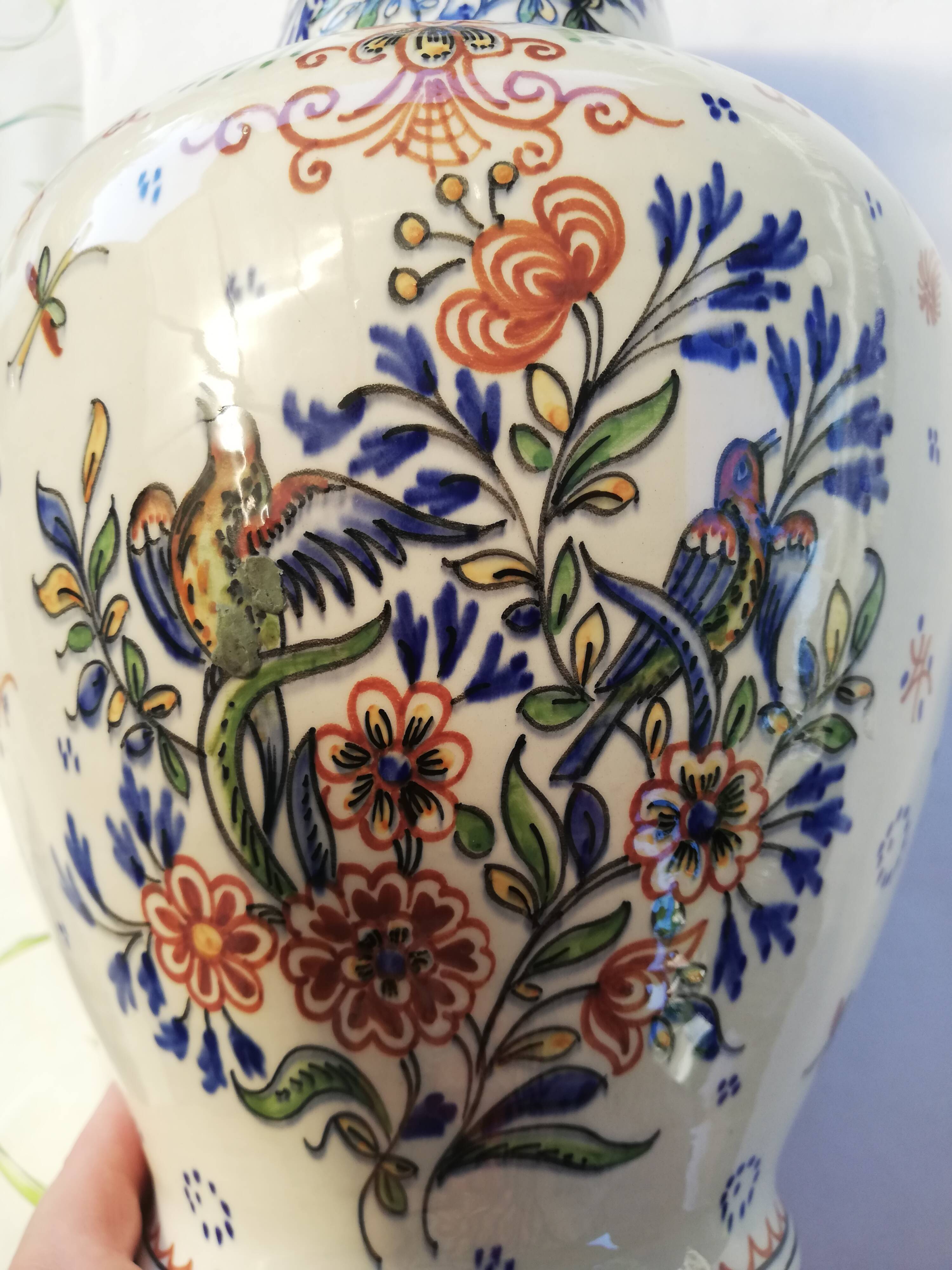 Large old ceramic vase signed