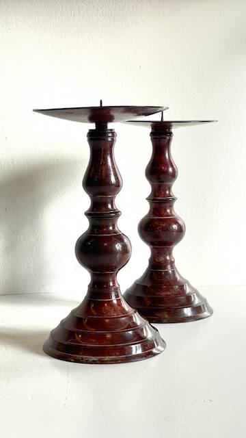BOUGEOIRS Vintage Patinated Metal Candle Holders