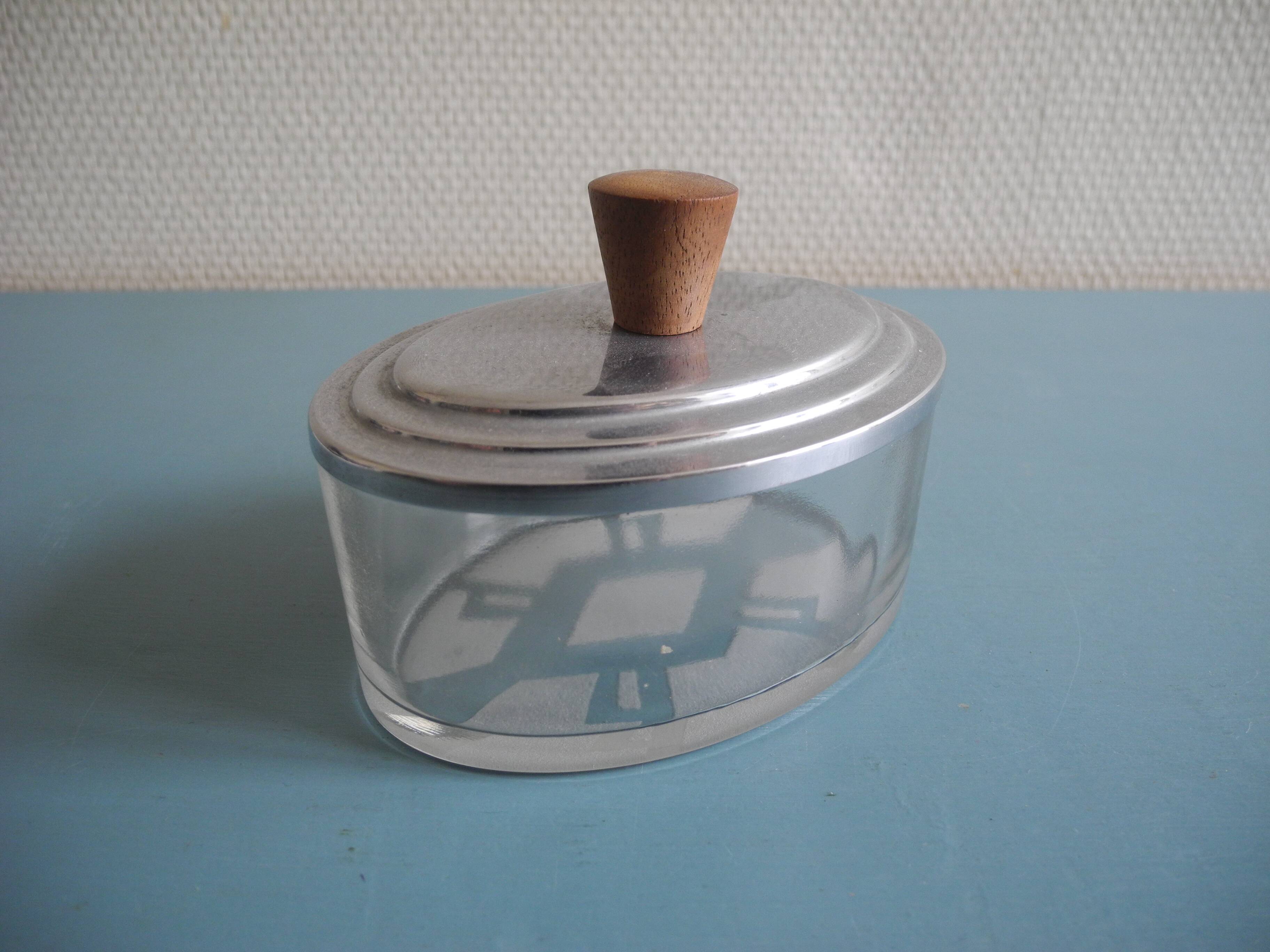 antique oval glass box, Art Deco style, French glass box