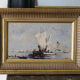 "Bateaux français sortant en mer" huile sur panneau, Bazil (XXe siècle)