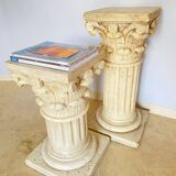 Pair of columns, corinthian style capitals in travertine, italy 1940s