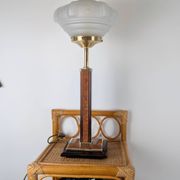 Lampe de table Art Déco pied Monteuse N°25 et verre opalin