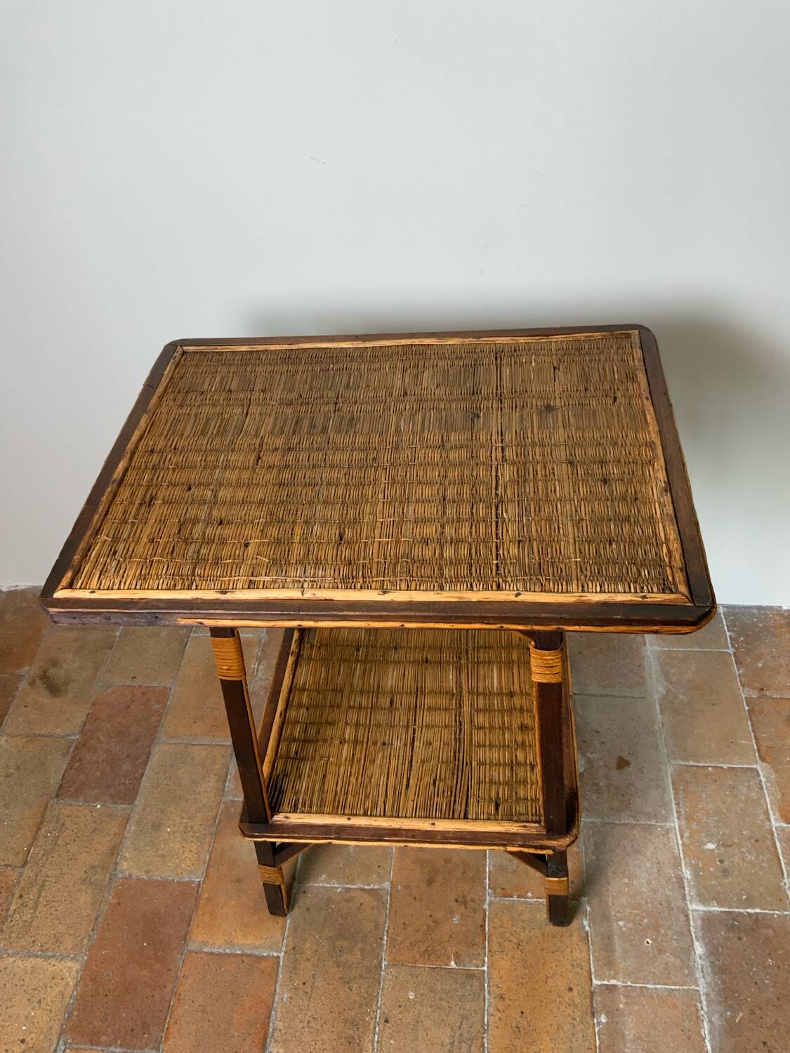 Wood and rattan table