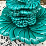 Salad bowl and small bowls in leaf-shaped slipware