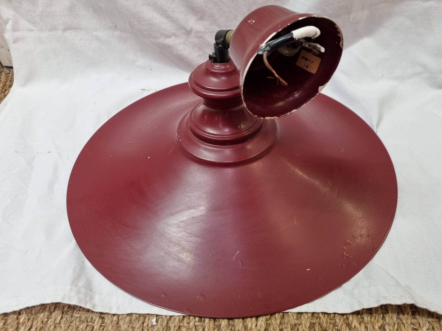 Industrial red enameled sheet metal pendant light
