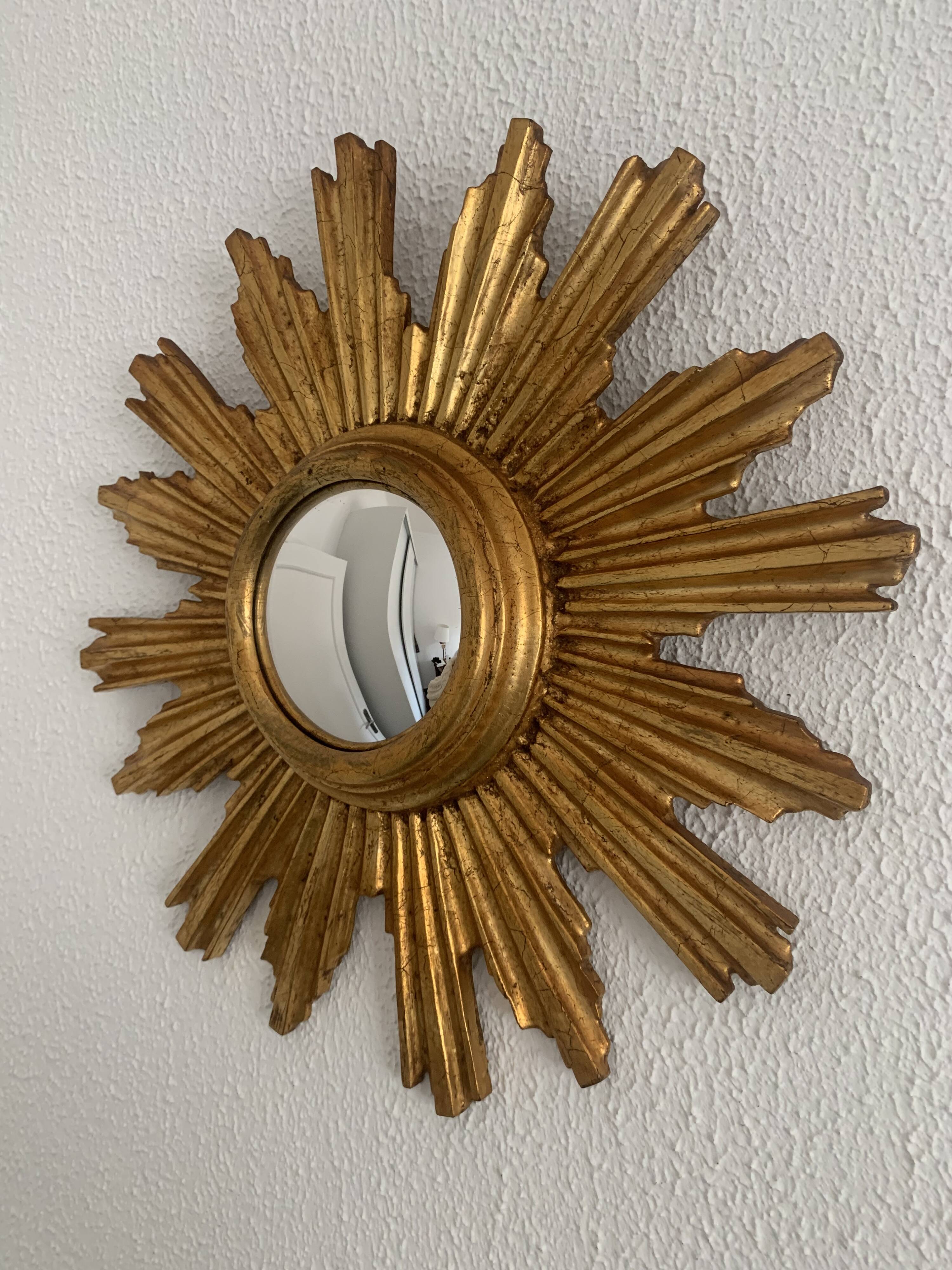 Vintage mirror 1960 sun witch gold leaf - 40 cm
