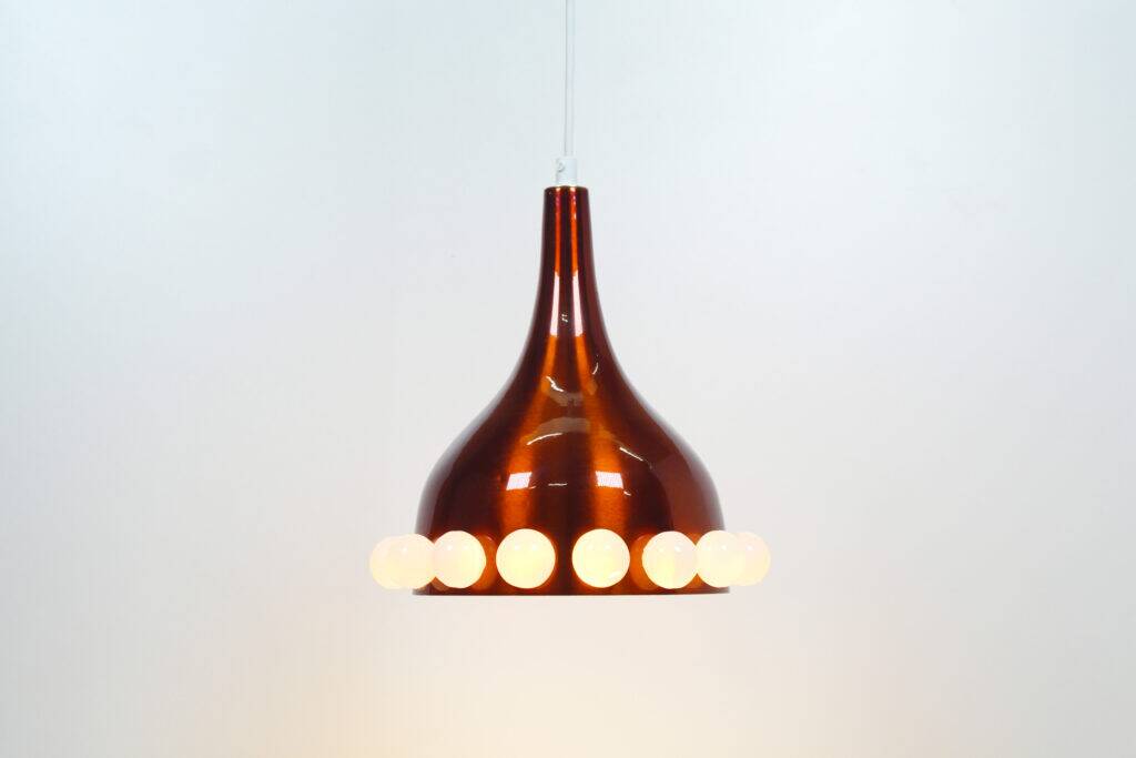 Vintage Scandinavian brass and glass pendant chandelier