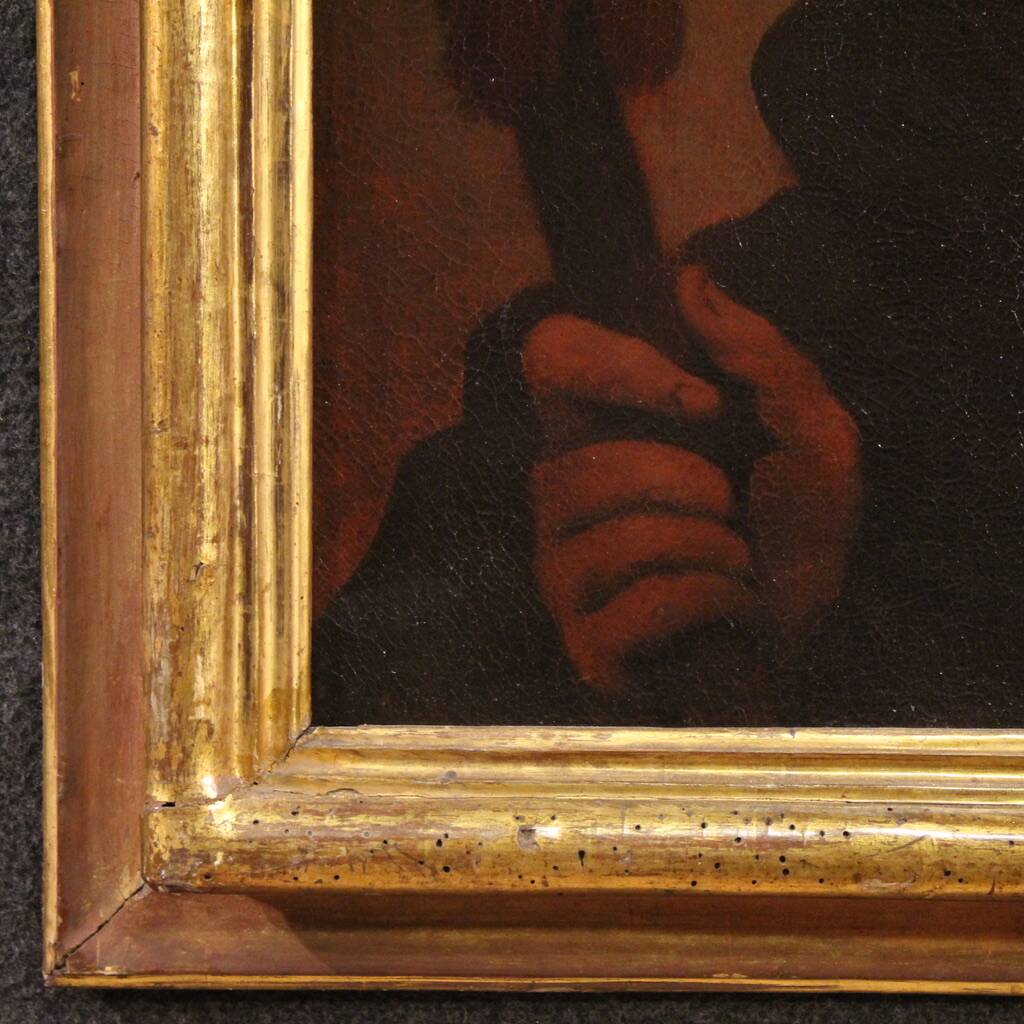 Antique French painting from the 18th century, portrait of a soldier