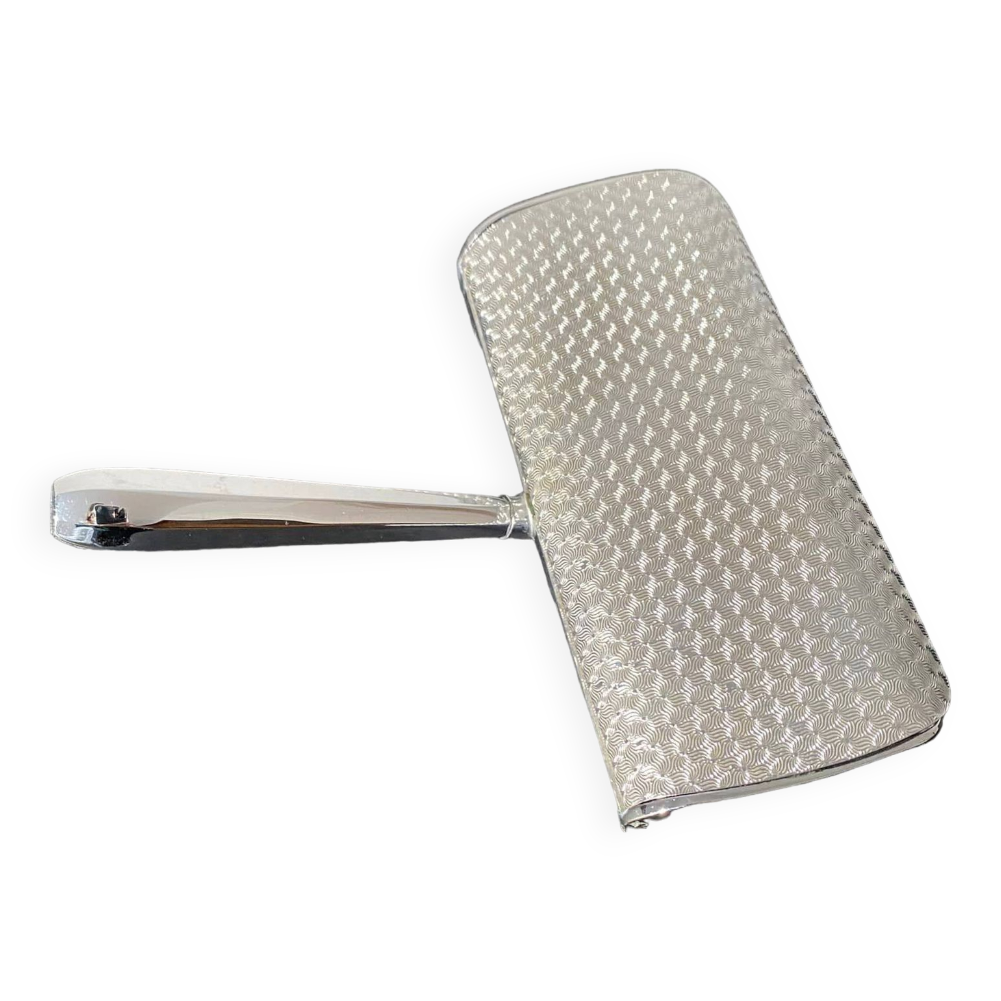 Vintage silver table crumb catcher with stainless steel handle
