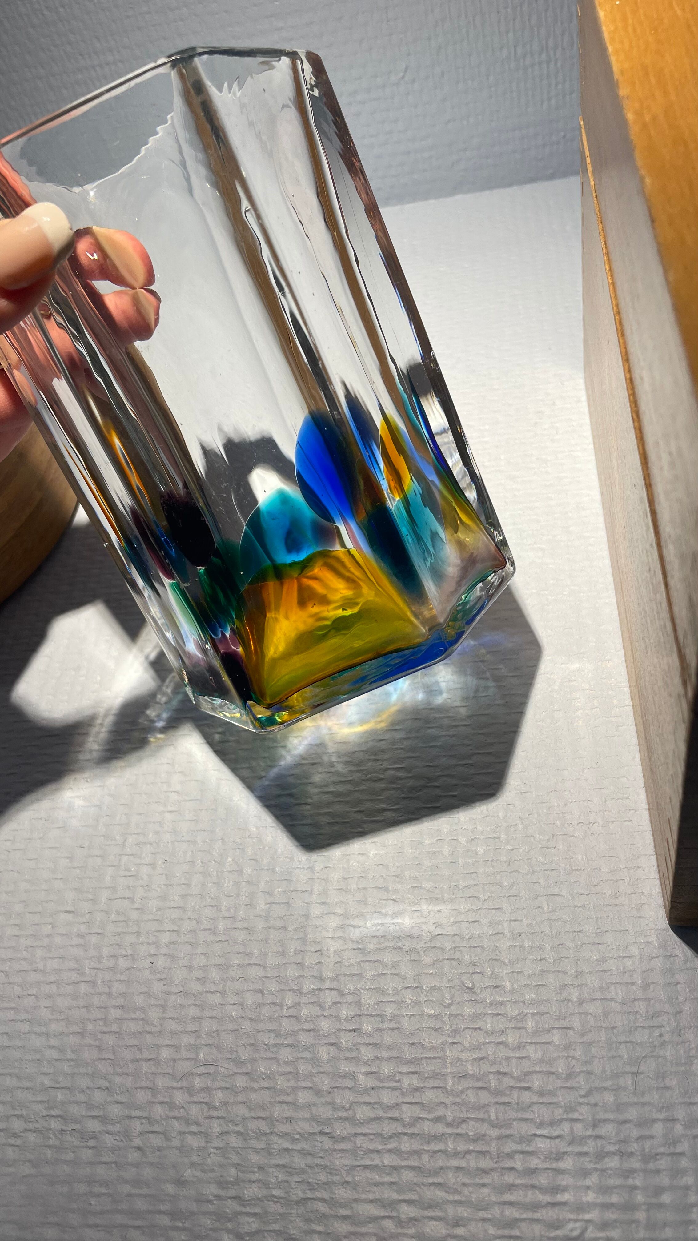 Crystal vase with color inclusions