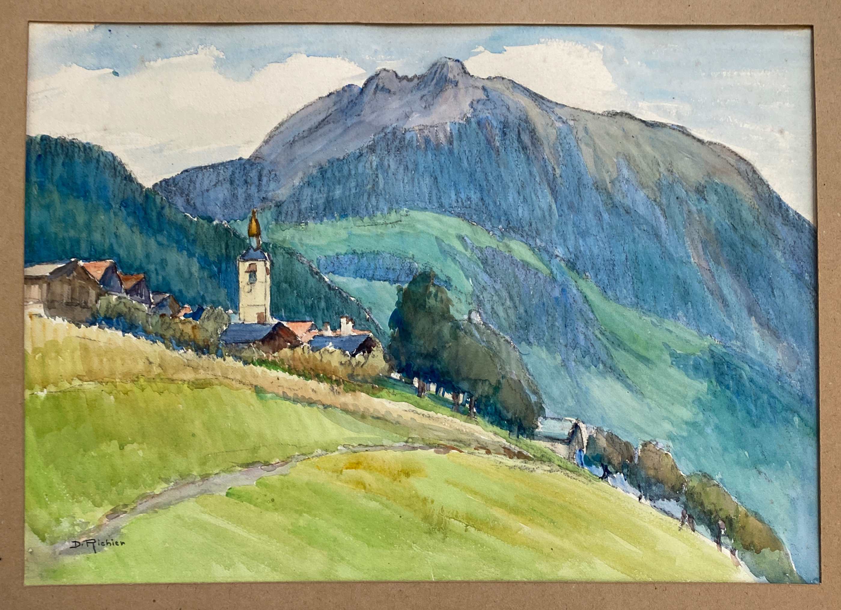 Painting "landscape of savoy" original watercolor by denise richier