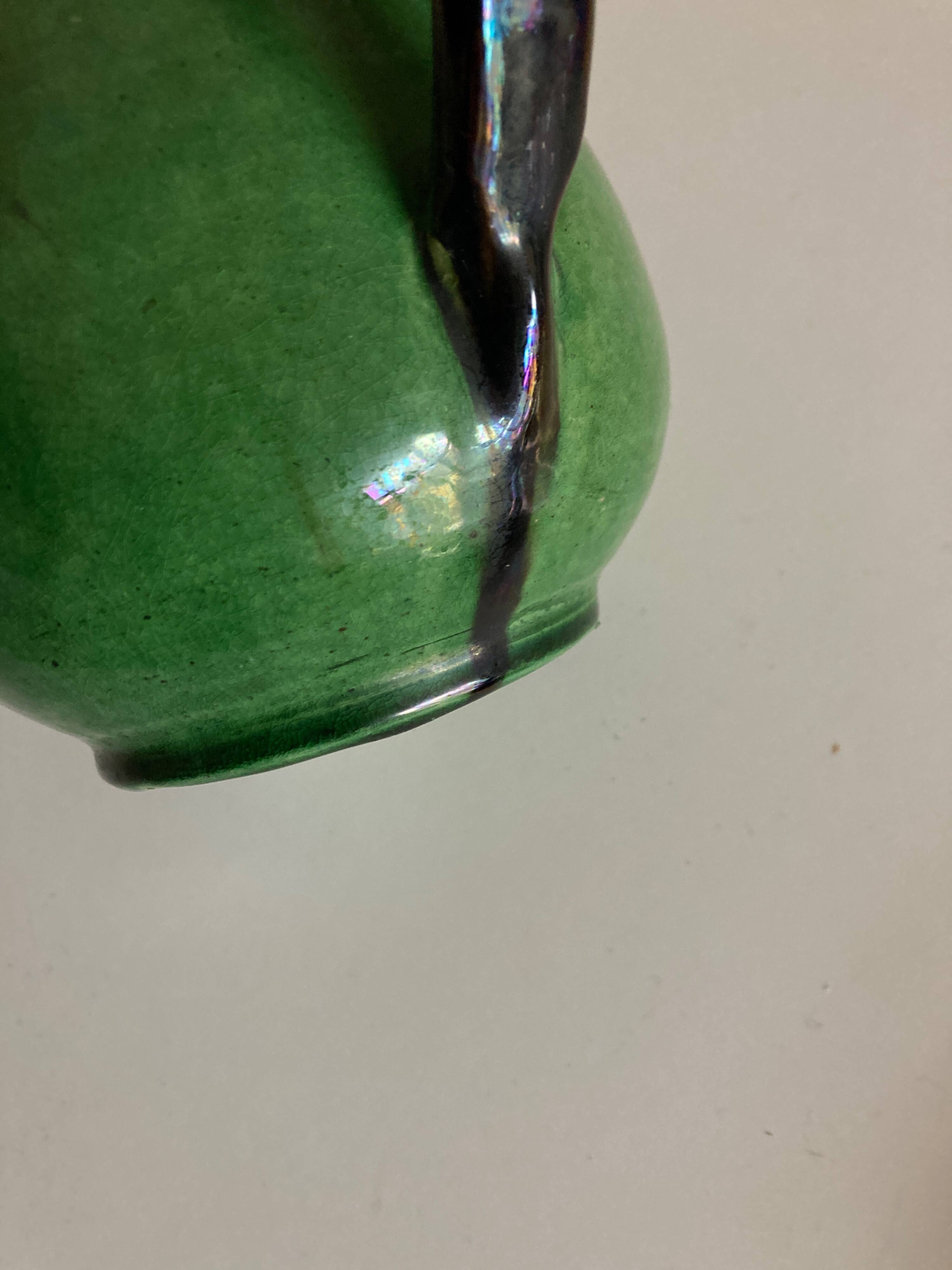 Etienne Noël pitcher vase in Dieulefit green glazed earth 1940
